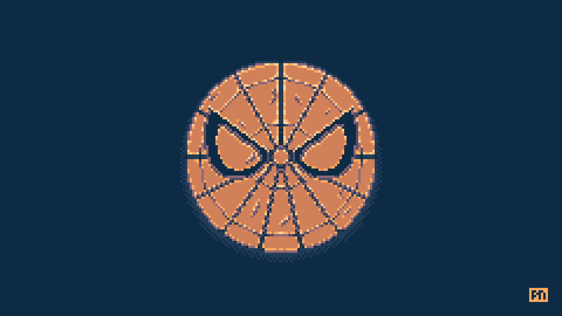 Pixel art rendering of the Spider symbol from the Spiderman franchise.