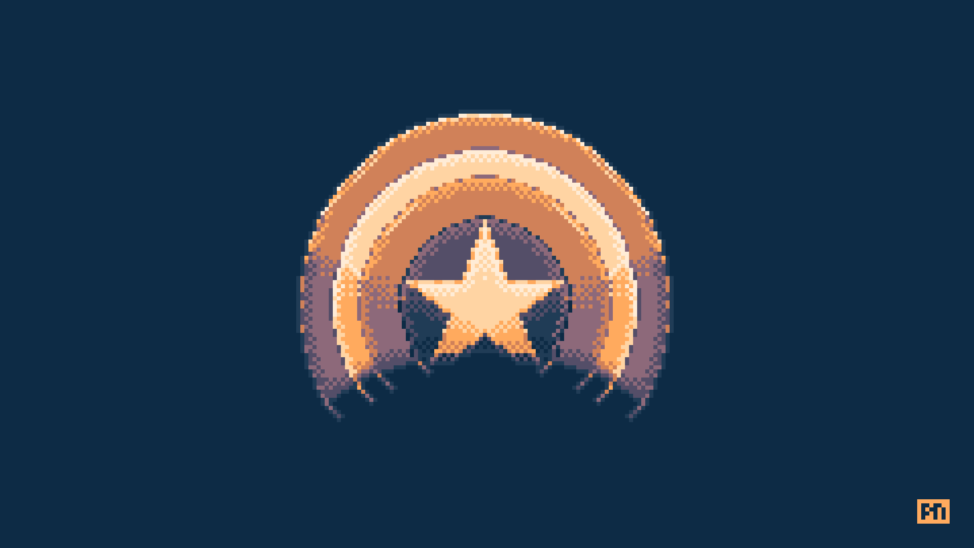 Pixel art rending of Captain America's shield