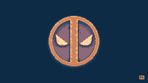 Pixel art rending of Deadpool's symbol.