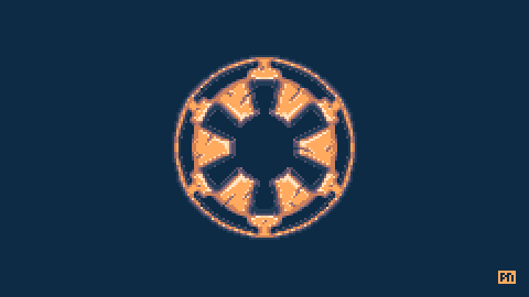 Pixel art rending of the Galactic Empire symbol from the Star Wars franchise.