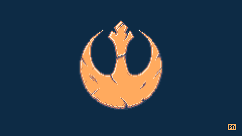 Pixel art rending of the Rebel Alliance symbol from the Star Wars franchise.