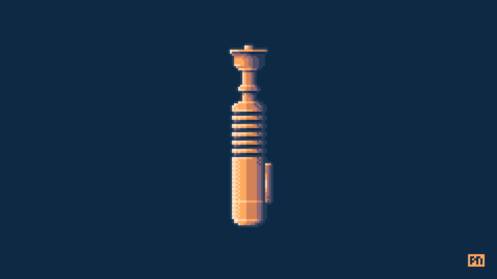 Pixel art rending of Luke Skywalker's lightsaber from the Star Wars franchise.