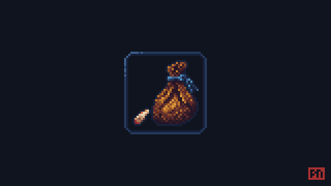 Pixel art rendering of Dungeons and Dragons magical item. A magical pouch of orcs teeth.
