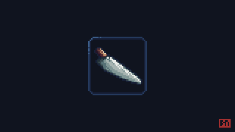 Pixel art rendering of Dungeons and Dragons weapon. A magical chef's knife