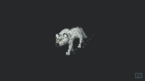 Pixel art rendering of wolf walking.